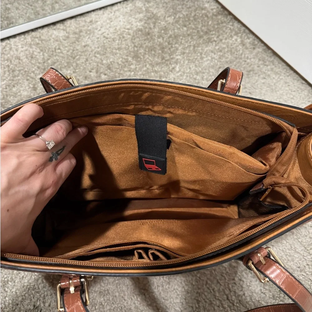 Brown Crocodile-Embossed Women's Laptop Bag